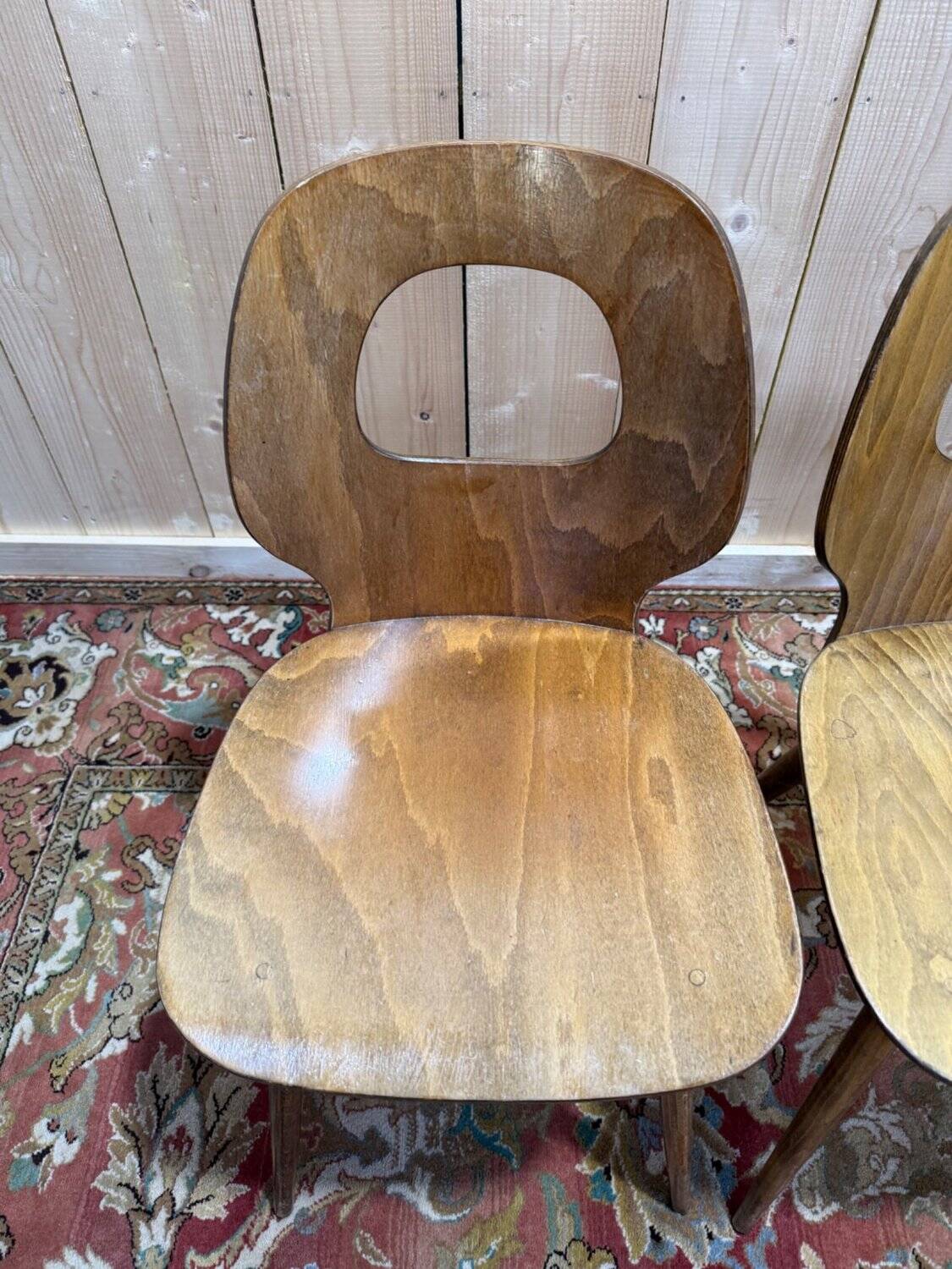 Set of 4 Baumann chairs model Eye in wood, 1950s design.