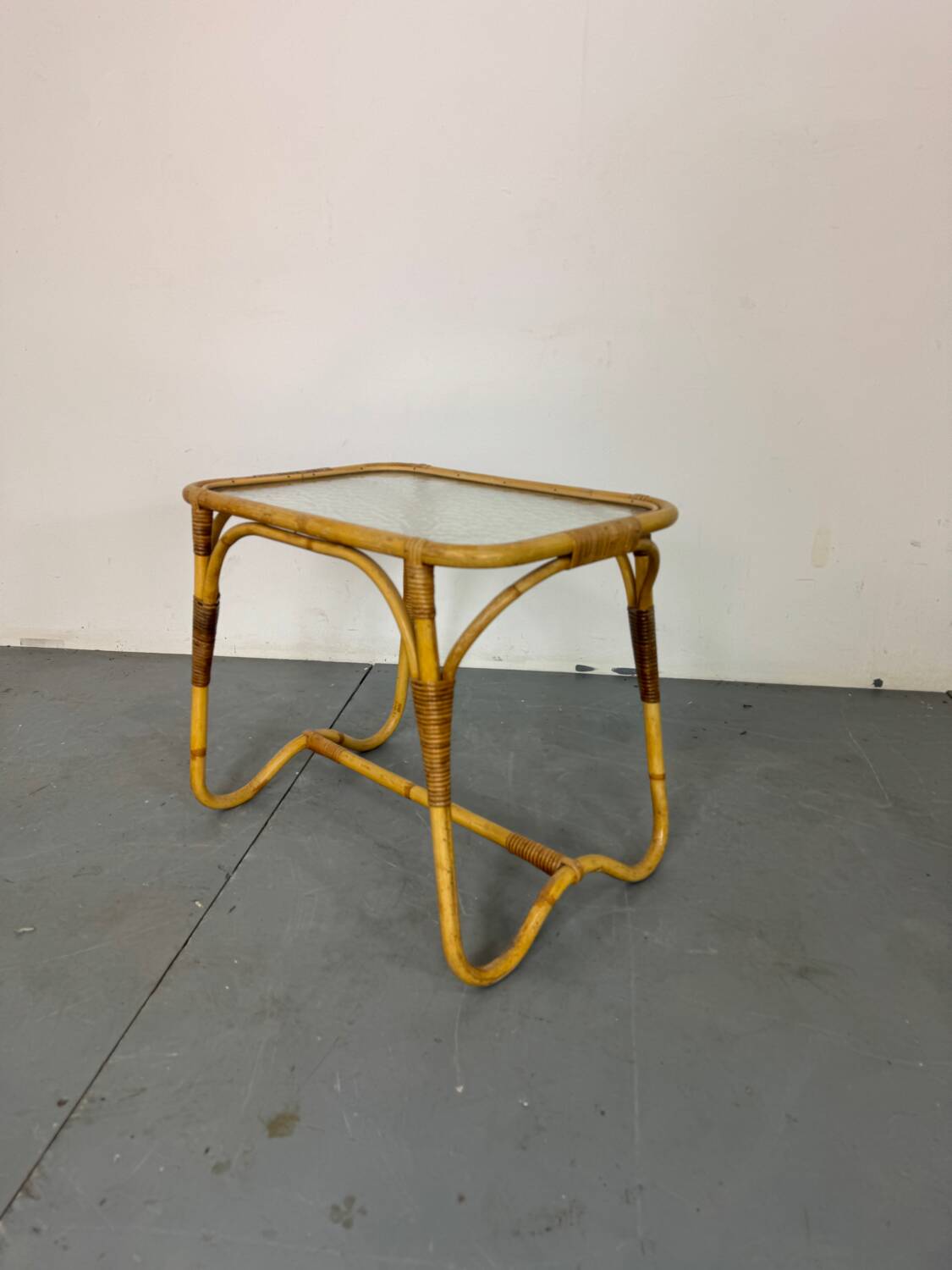 Vintage Bohémien Rattan Bamboo and Glass Side Table from Rohé Noordwolde,