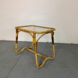 Vintage Bohémien Rattan Bamboo and Glass Side Table from Rohé Noordwolde,