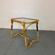 Table d'appoint bohème vintage en rotin, bambou et verre de Rohé Noordwolde,