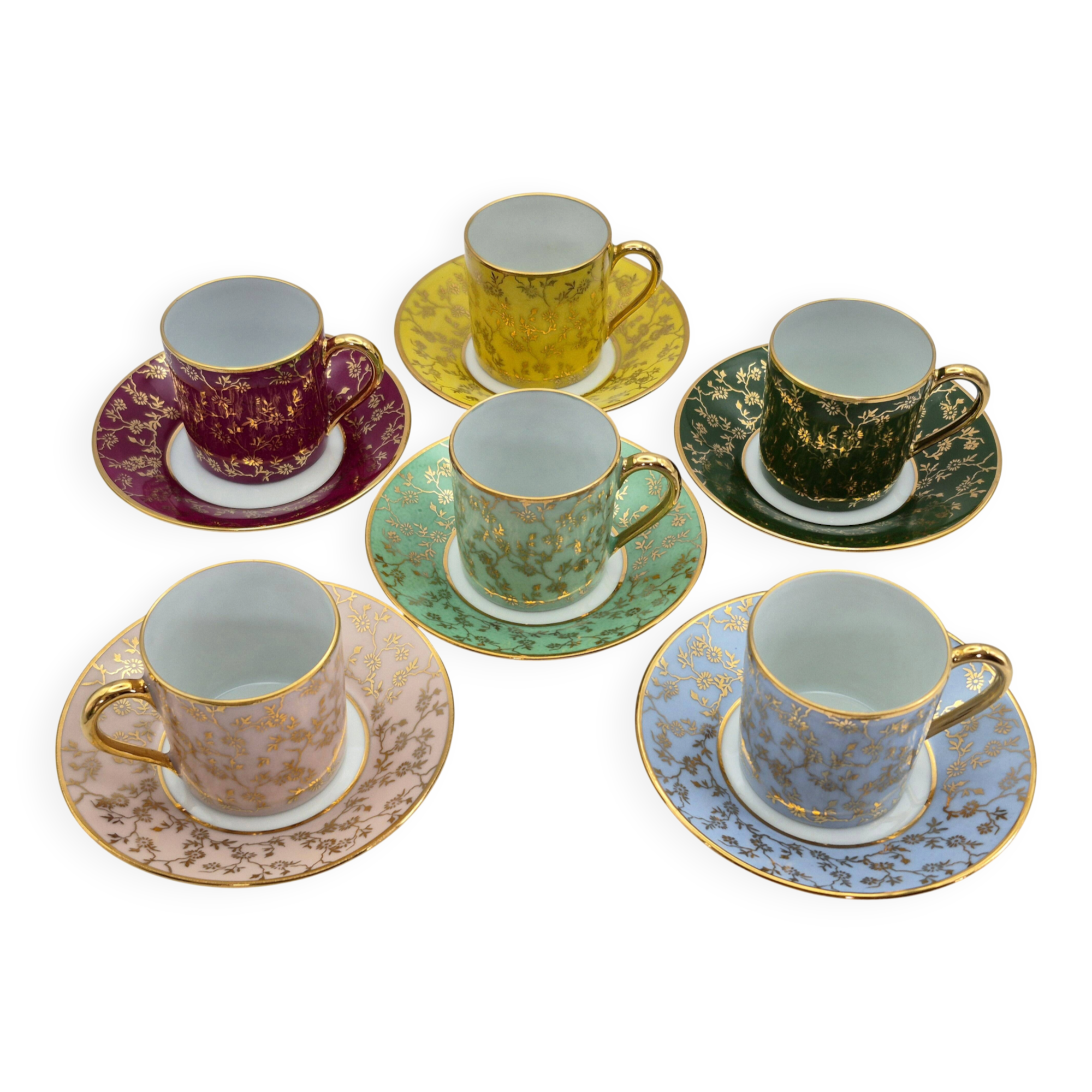 Set of 6 multicoloured moka cups in Limoges fine porcelain.