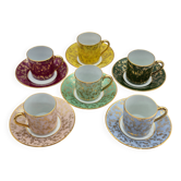 Suite de 6 tasses à moka multicolores en porcelaine d’art de Limoges