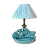 Lampe Art Déco en céramique bleu femme allongée et chamois - Abat jour plissée 1930  et vide poche