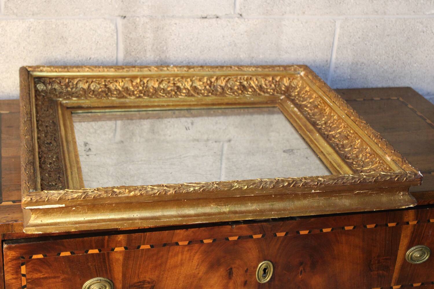 Antique,19th-century, gilt-framed wood wall mirror, Napoleon Ill