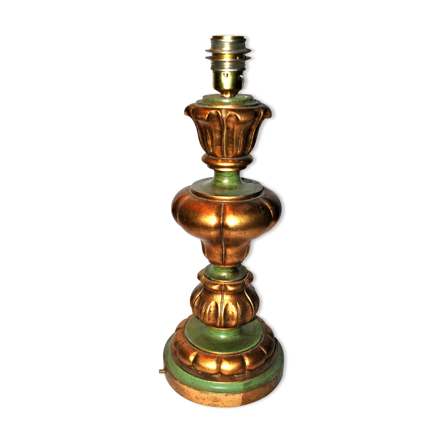 Vintage lamp foot in wood turned green and gold