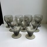 Set of 9 art deco liqueur glasses in smoked glass 30-40s