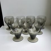 Set of 9 art deco liqueur glasses in smoked glass 30-40s