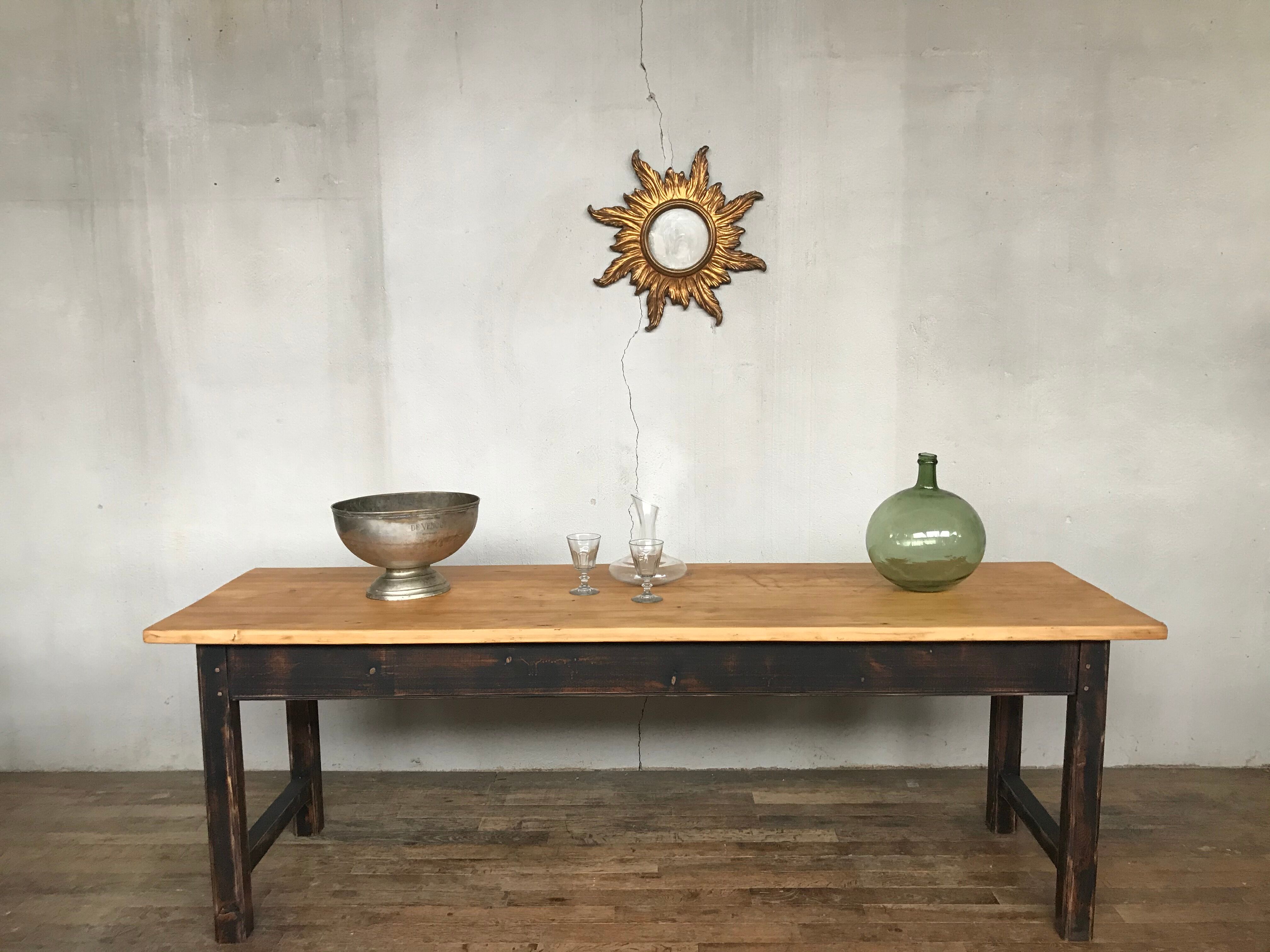 Ancienne table de ferme 2m23 , début 20ème sapin bistrot campagne