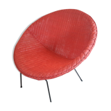 Armchair basket red vintage style frame metal seat wicker rattan scoubidou