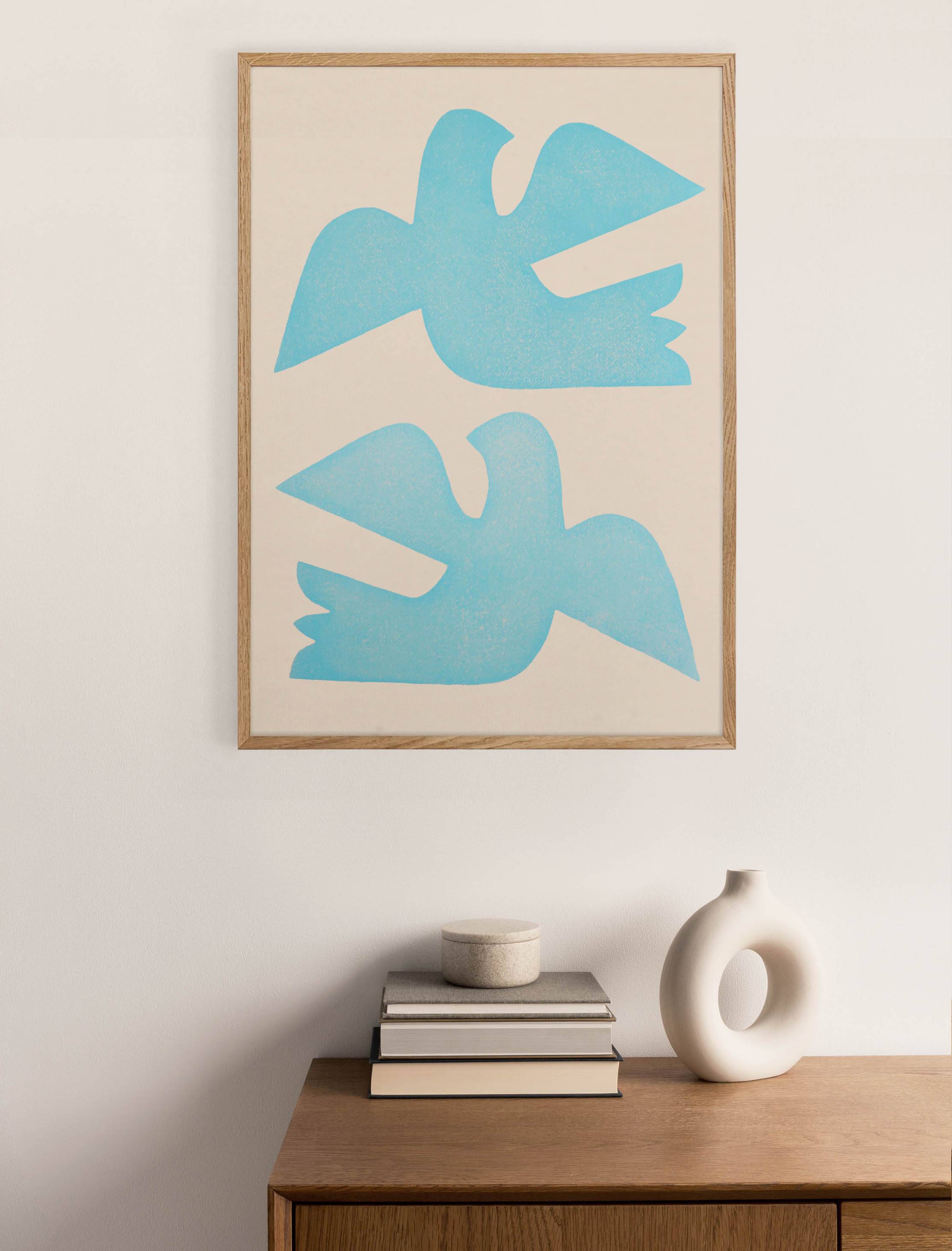 Birds bleus - grande peinture 50x70cm - tableau contemporain - signé eawy