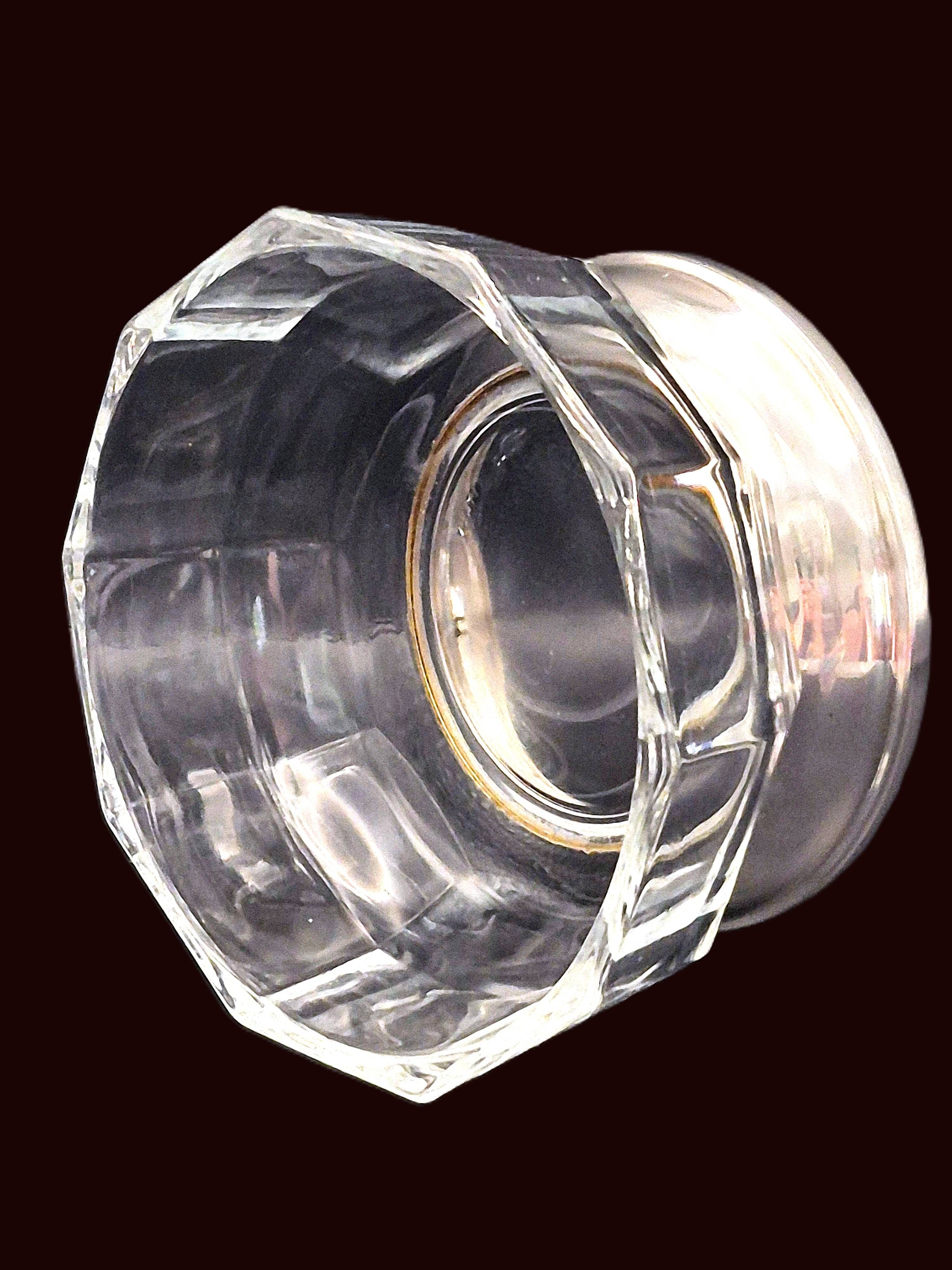Art Deco thick crystal/glass bowl, silver-plated metal pedestal.