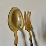 Horn and silver-plated salad cutlery, early 20th century.
