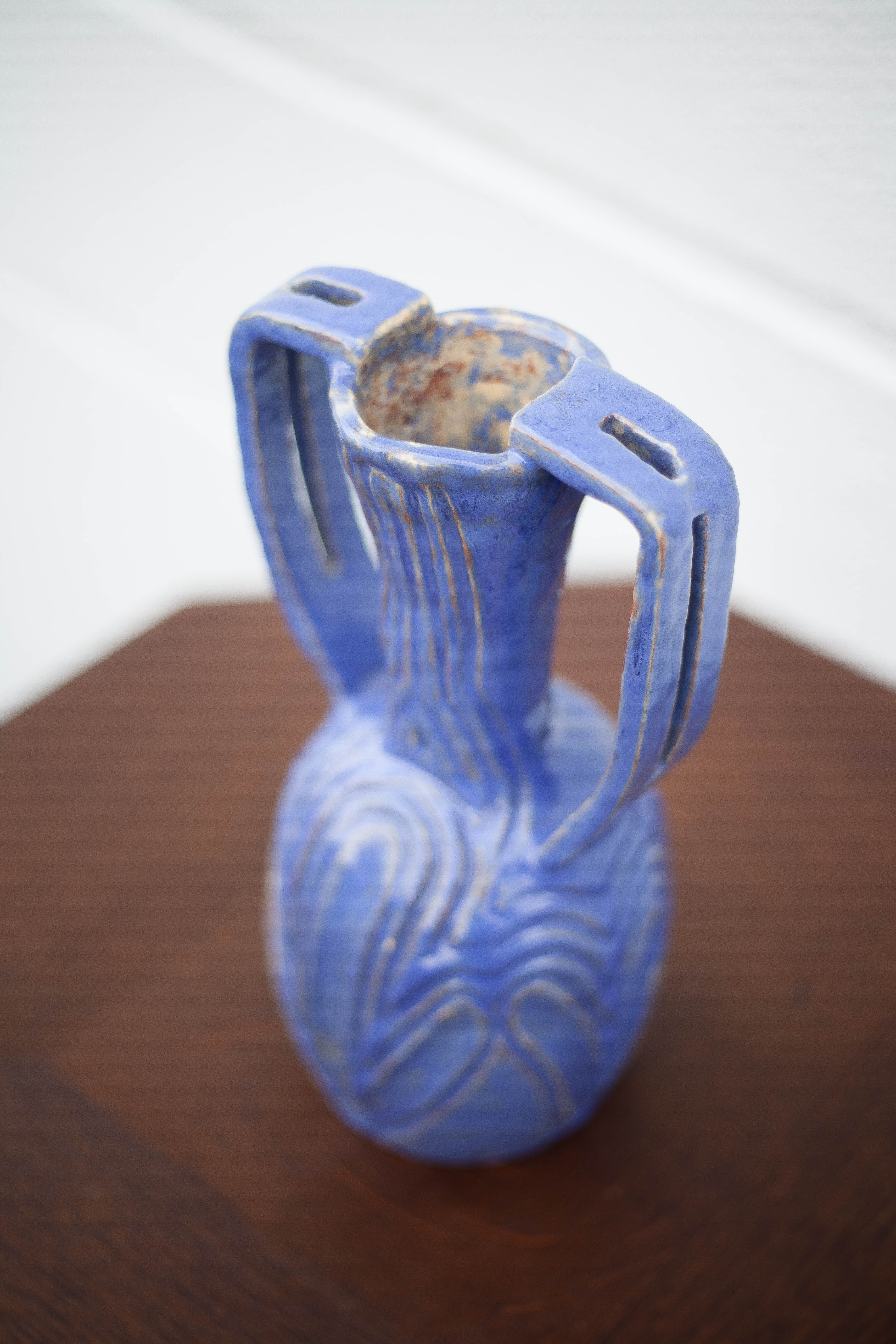 Vase in brutalist blue glazed terracotta 70