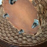 Vintage woven rope and rattan coffee table with 4 stools