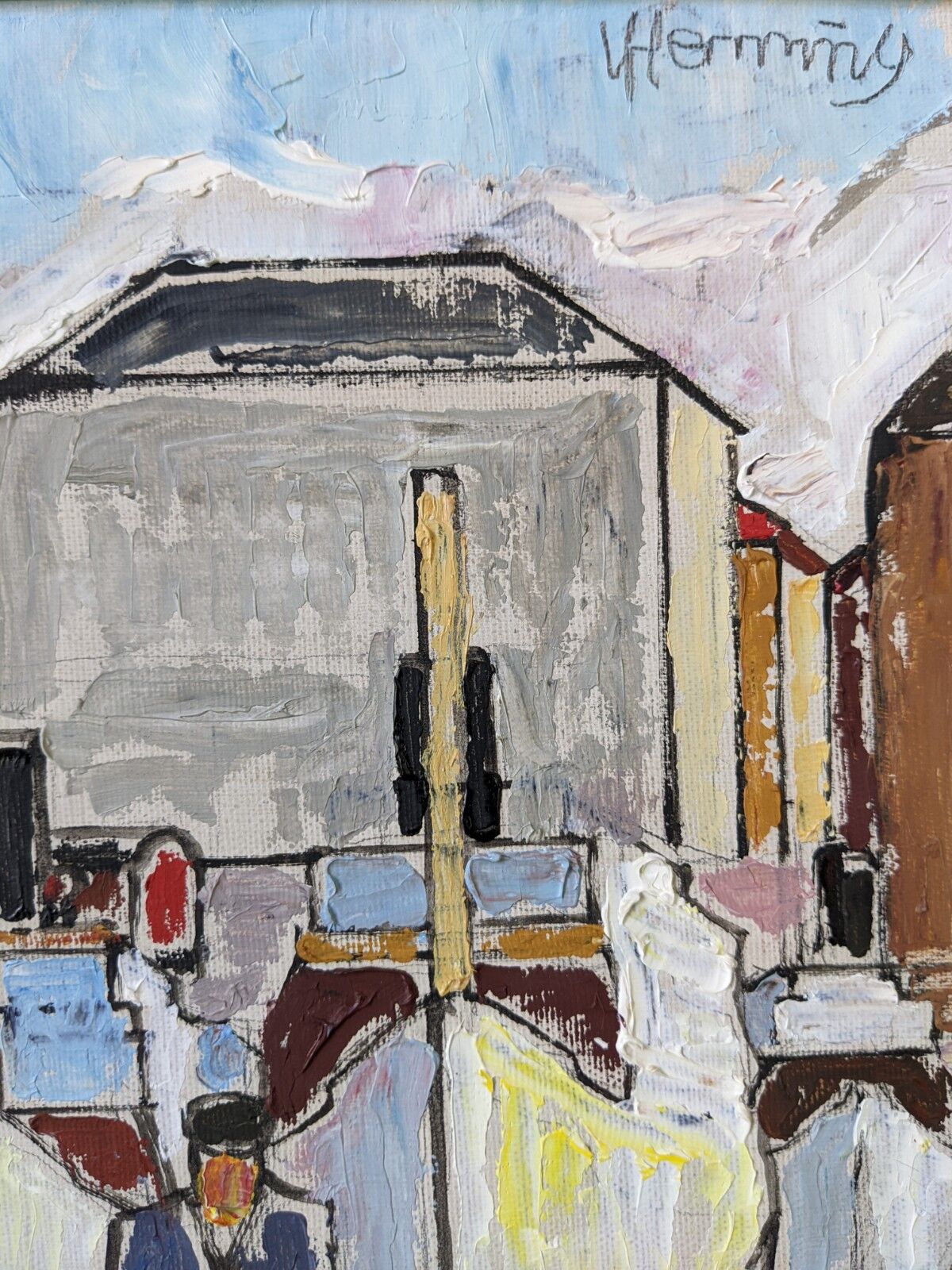 Peinture à l’huile encadrée vintage « By the dock »