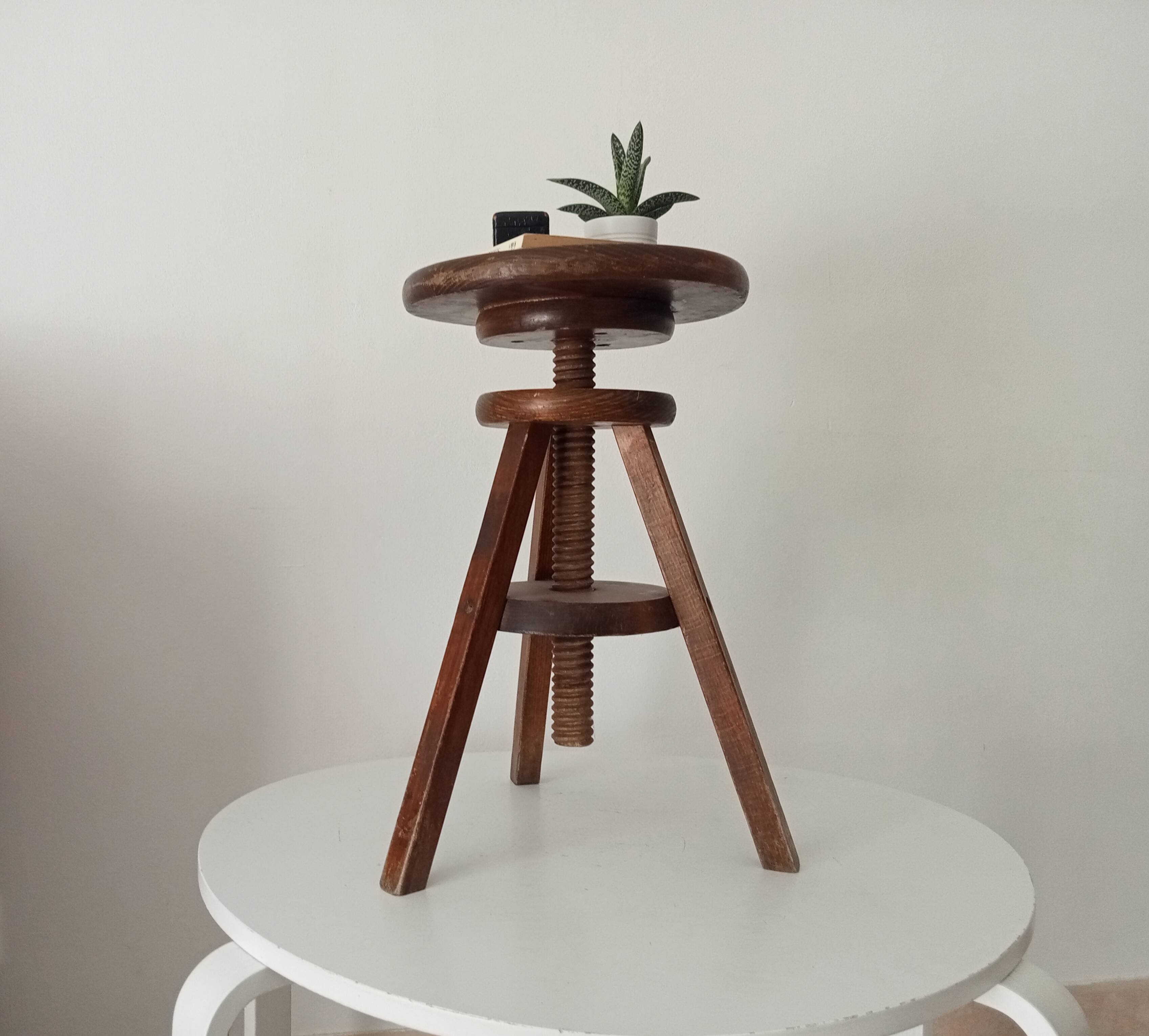 Tabouret de peintre vintage en bois massif