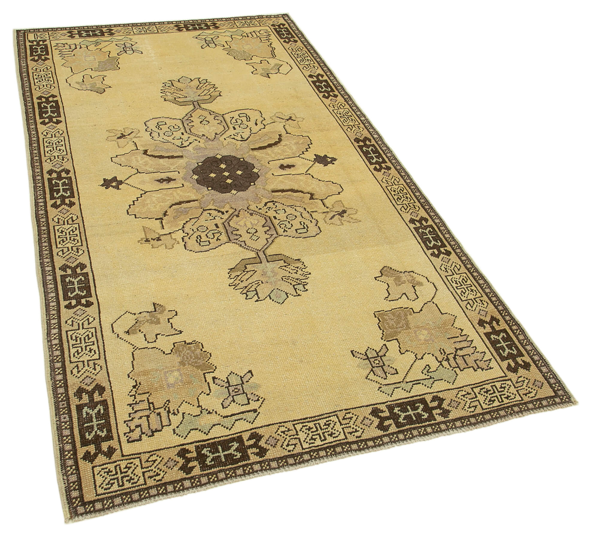 1950s Hand-Knotted Unique Turkish Beige Carpet 112 cm x 207 cm