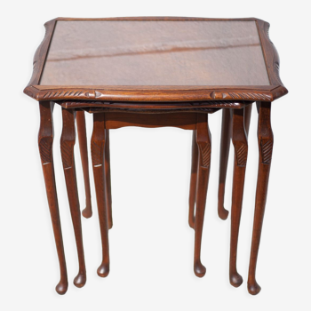 Tables gigognes Queen Anne style bois avec plateau verre