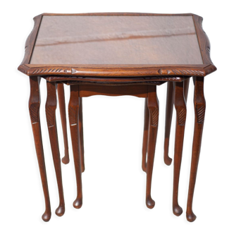 Tables gigognes Queen Anne style bois avec plateau verre