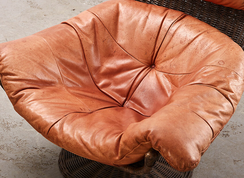 Gerard van den Berg Lounge Chair in Rattan and Leather for Montis 1970s