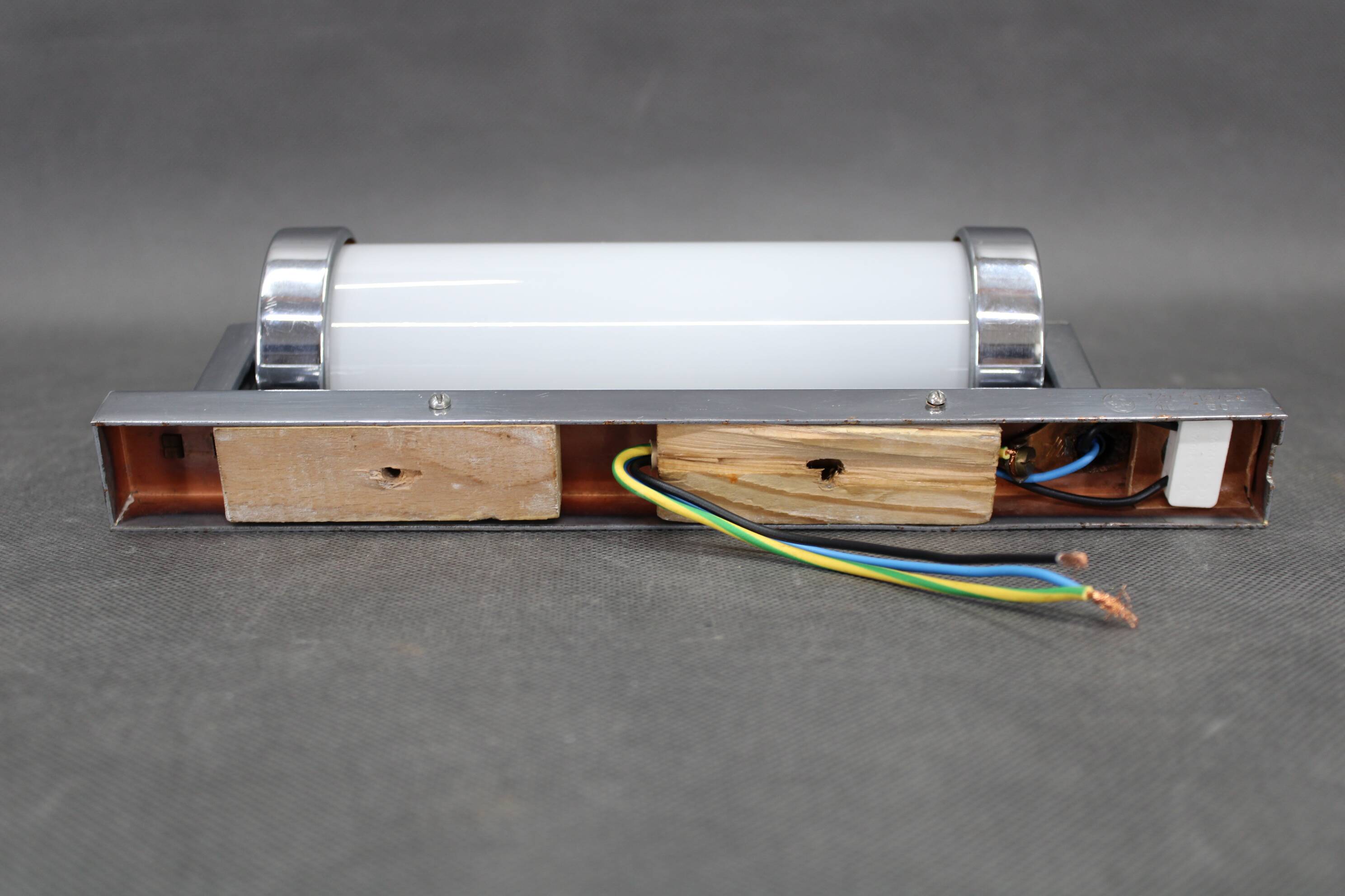 1930s Bauhaus chrome and milk glass tubular wall light, Czechoslovakia, restored