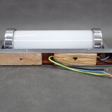 1930s Bauhaus chrome and milk glass tubular wall light, Czechoslovakia, restored