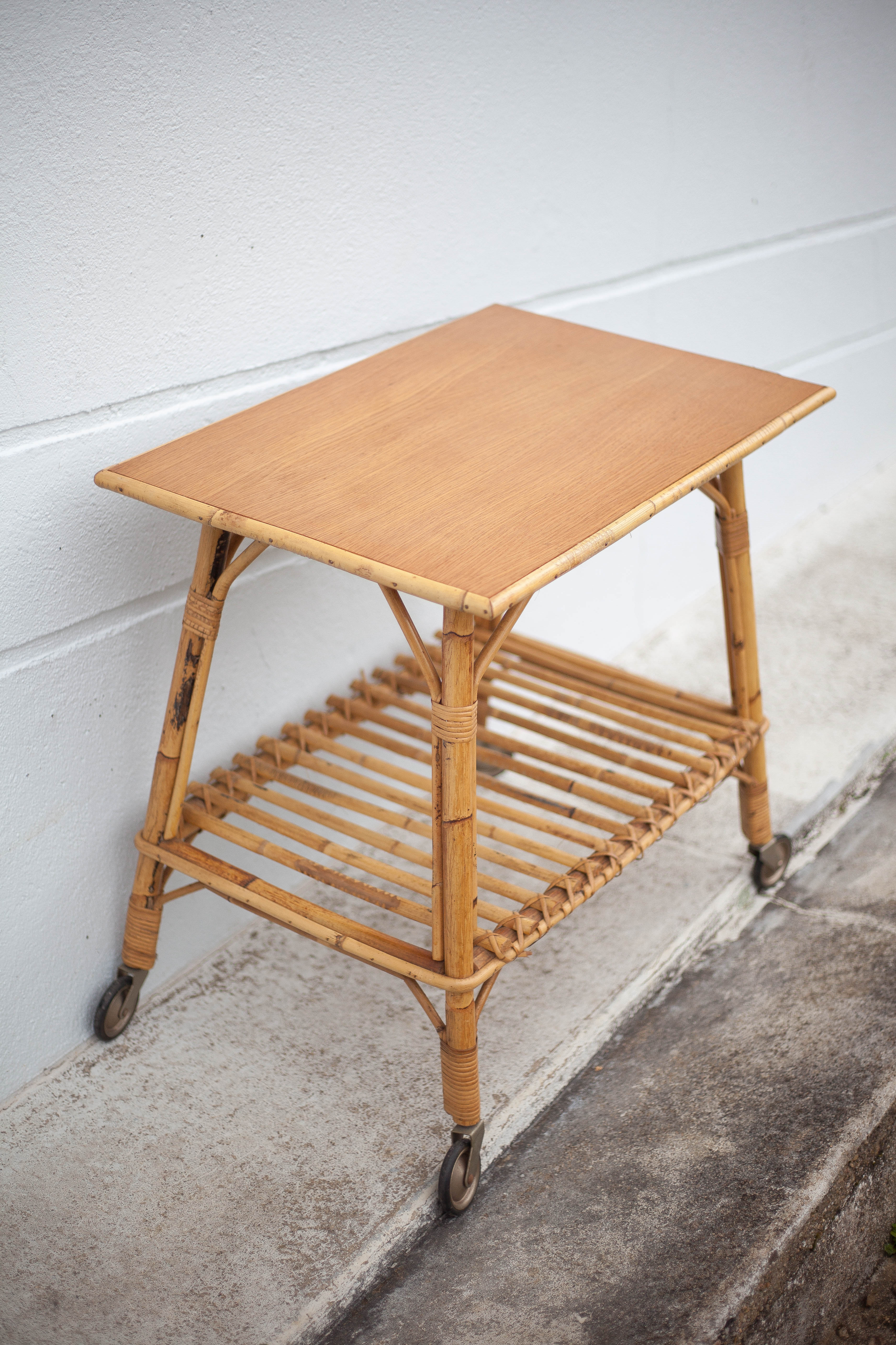 Bamboo table with wheels, bamboo service with wheels, servant, interior decoration