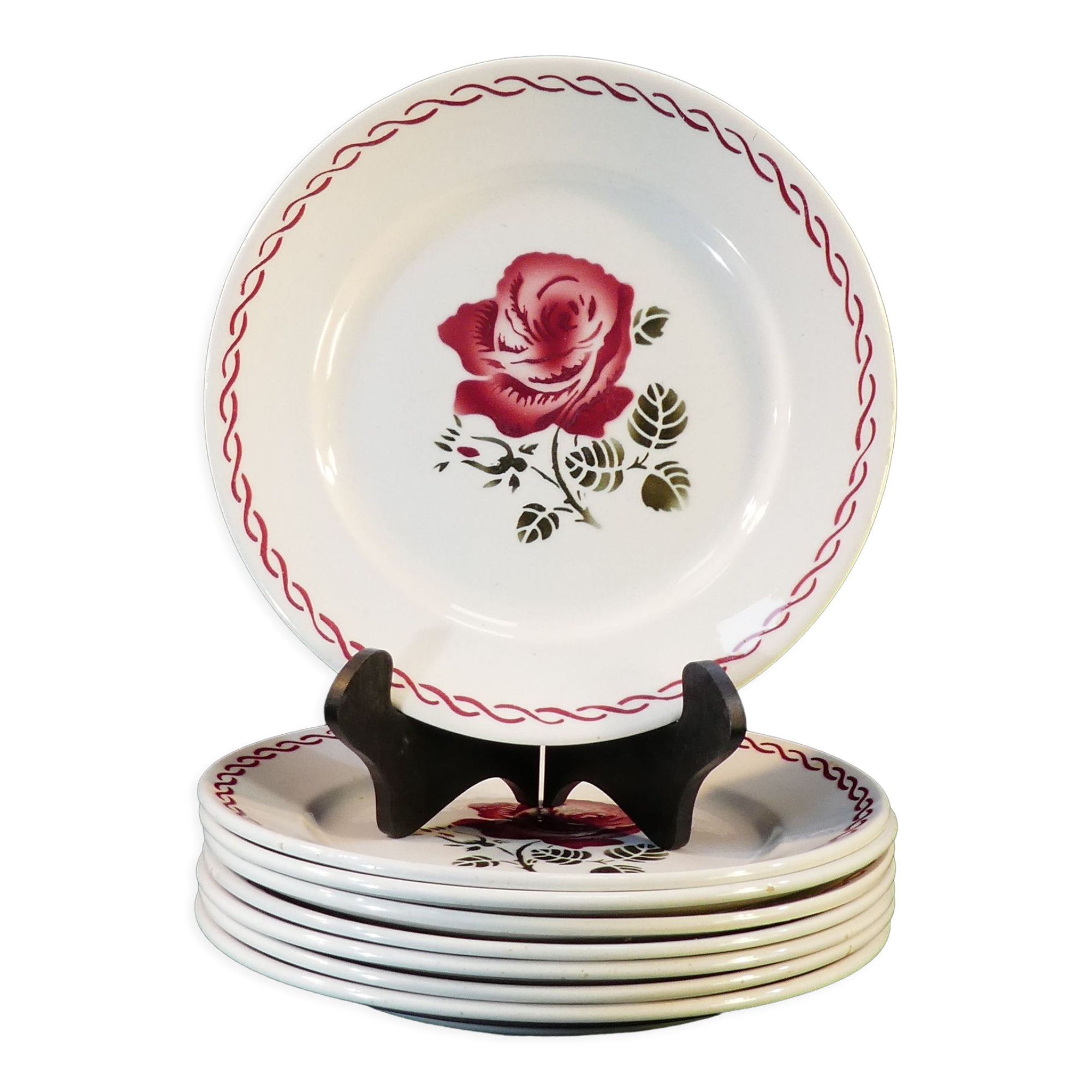 8 flat plates badonviller rose red