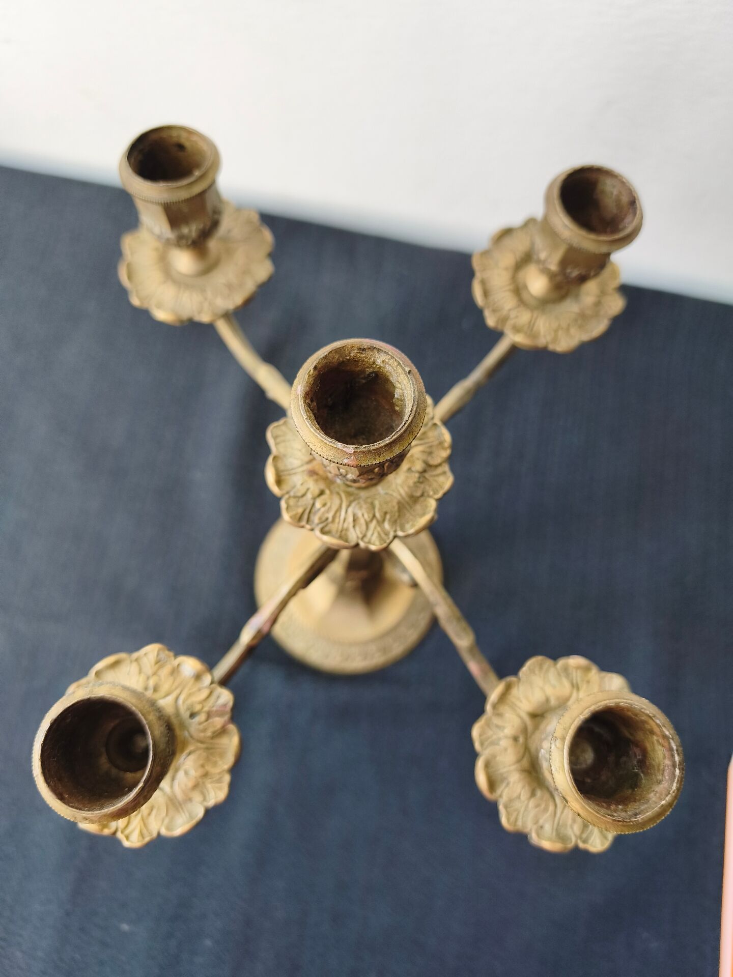 Five-branch candlestick, brass.