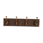 Porte-manteau mural 4 patères de style vintage en bois teinté et métal doré