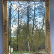 vintage bevelled mirror in rectangular shape, stucco and gilded wood in Louis XV baroque style