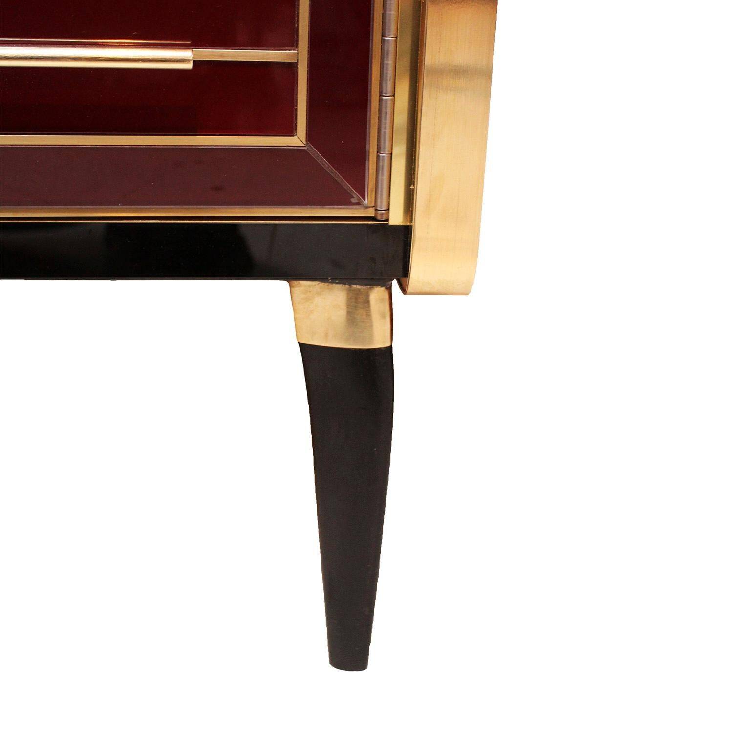 Mid Century Solid Wood And Colored Glass Bar Furniture, Italy 1950's