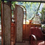 Rattan screen and vintage fabric