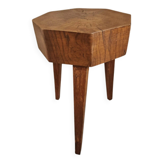 Tabouret vintage en chêne – Assise en chêne massif – Artisanat rustique des années 1960 – 31×31×50 cm