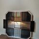 Vintage art deco top wood mirror, metal and mirror with geometric design lines