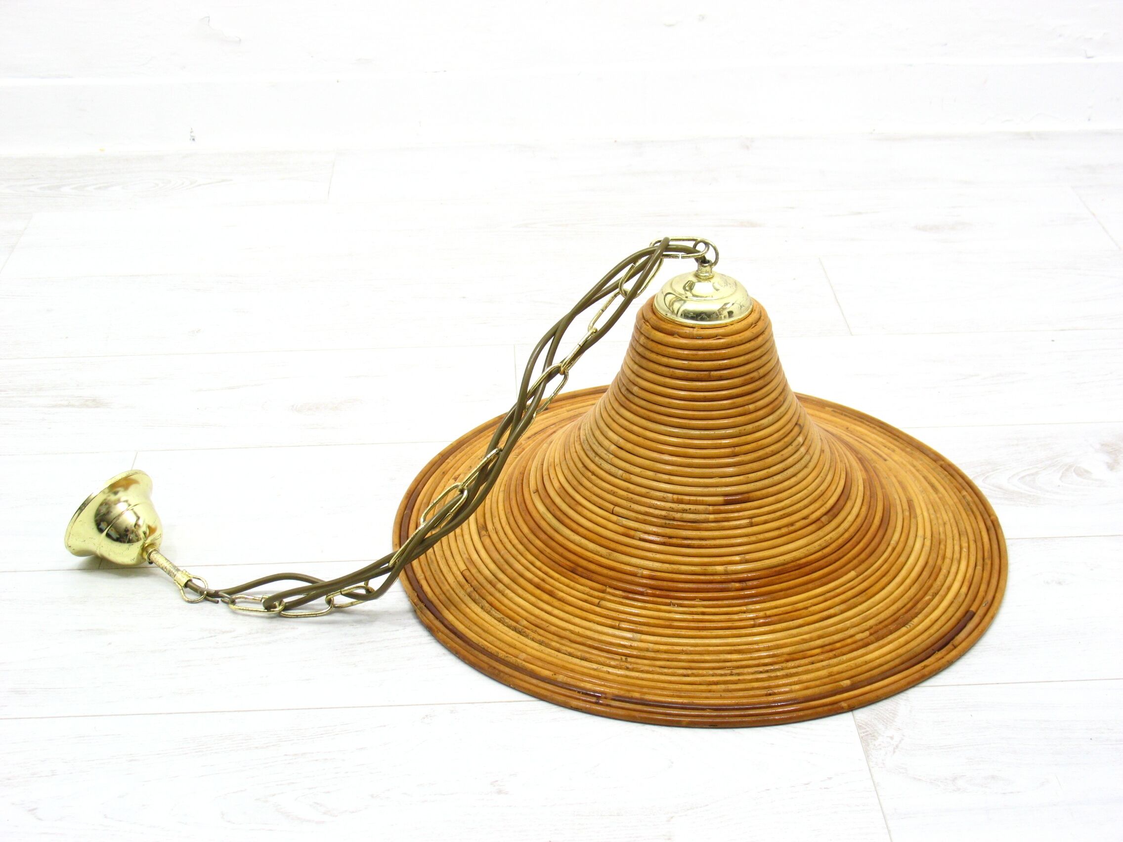 Suspension vintage en bambou, années 1970