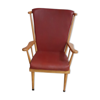 Baumann armchair wood and imitation red