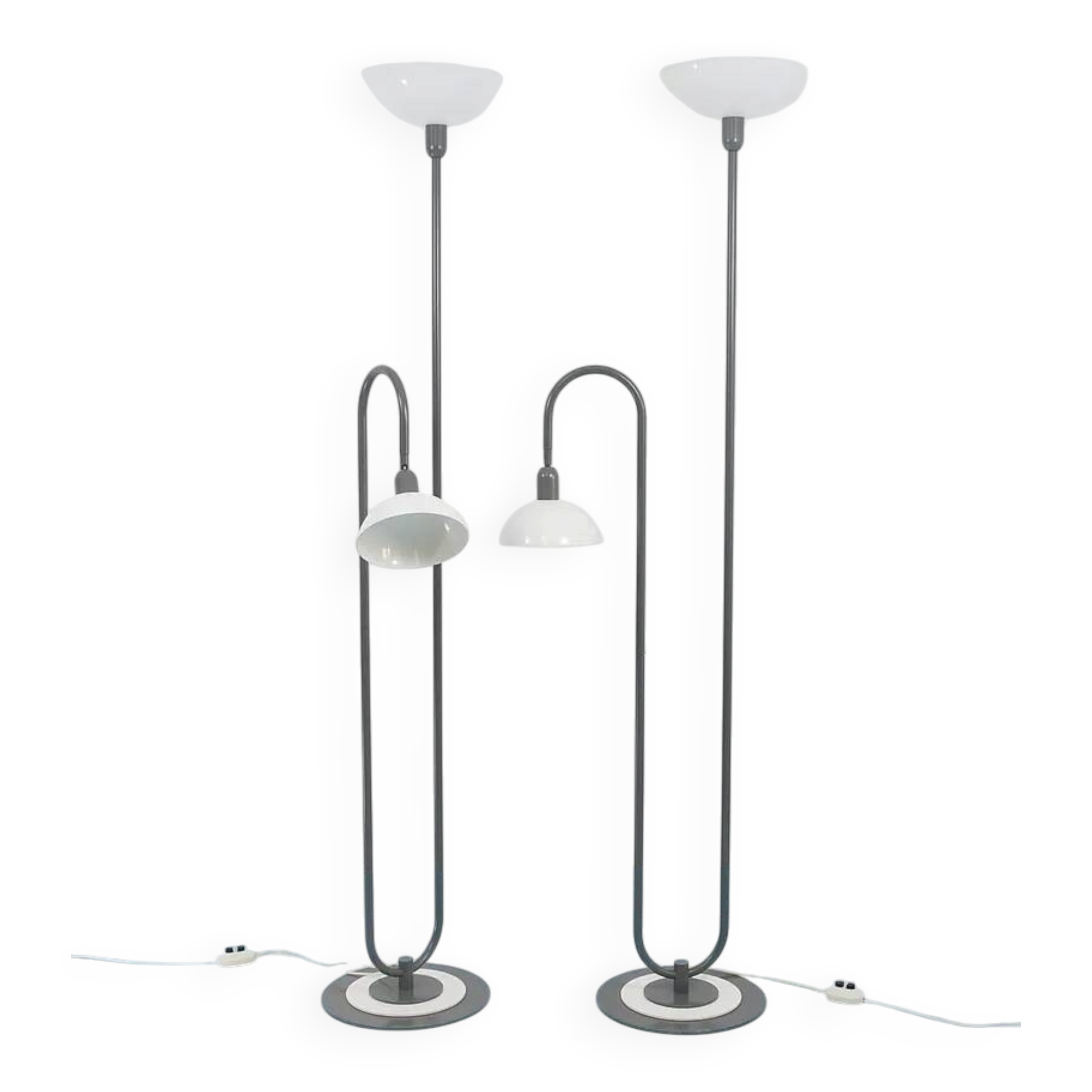 2 Postmodern 1980s Memphis Style Uplighter Floor Lamps, Torchiere, Italy, 1980s