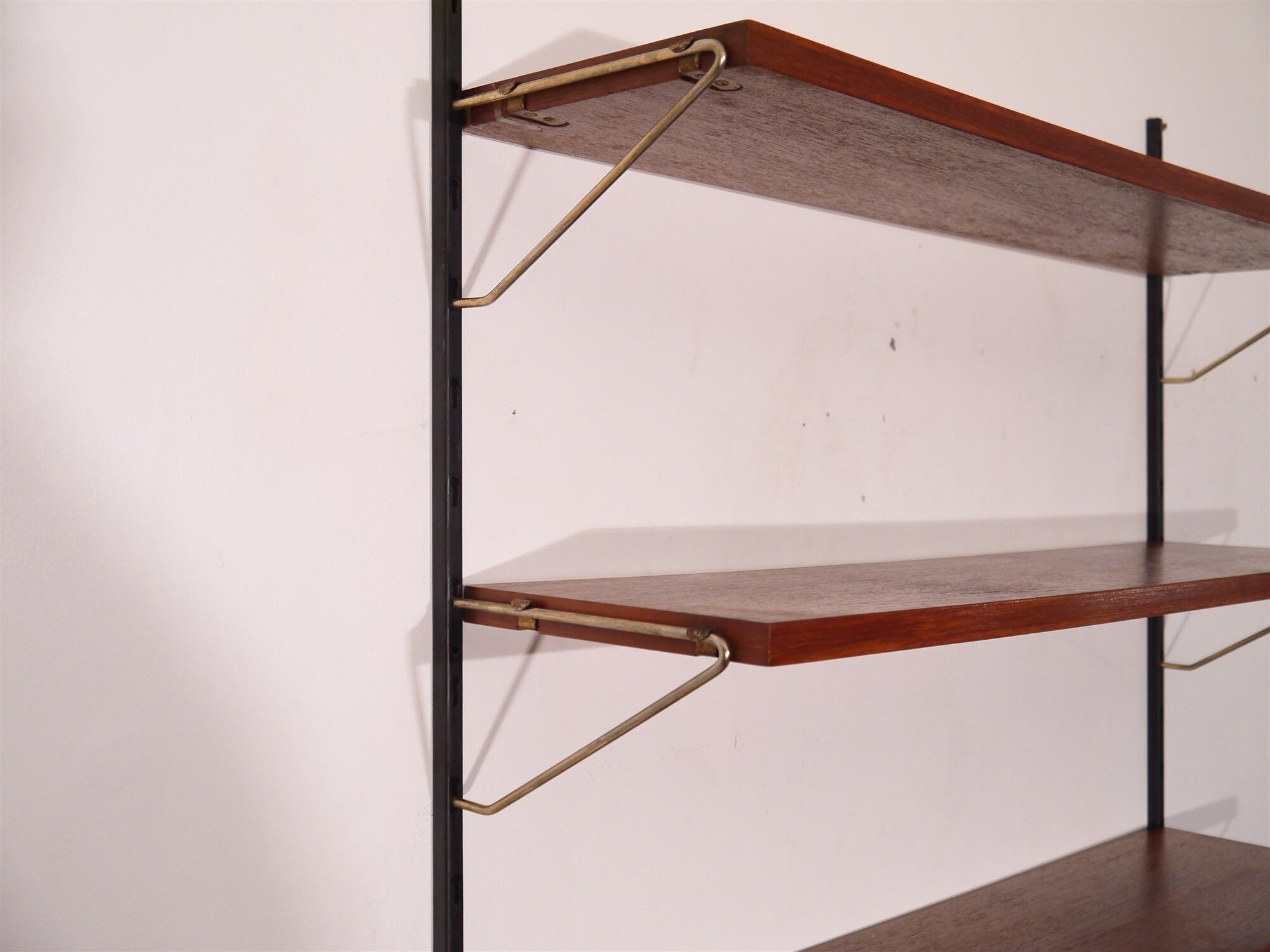 Scandinavian teak and brass metal shelf