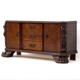 Hand carved 19th century Burr Walnut Sideboard cabinet with big Lion claw / paw feet.