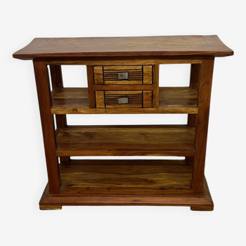 Open acacia wood console, 2 drawers