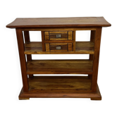 Open acacia wood console, 2 drawers
