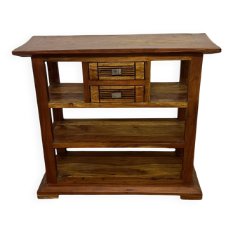 Open acacia wood console, 2 drawers