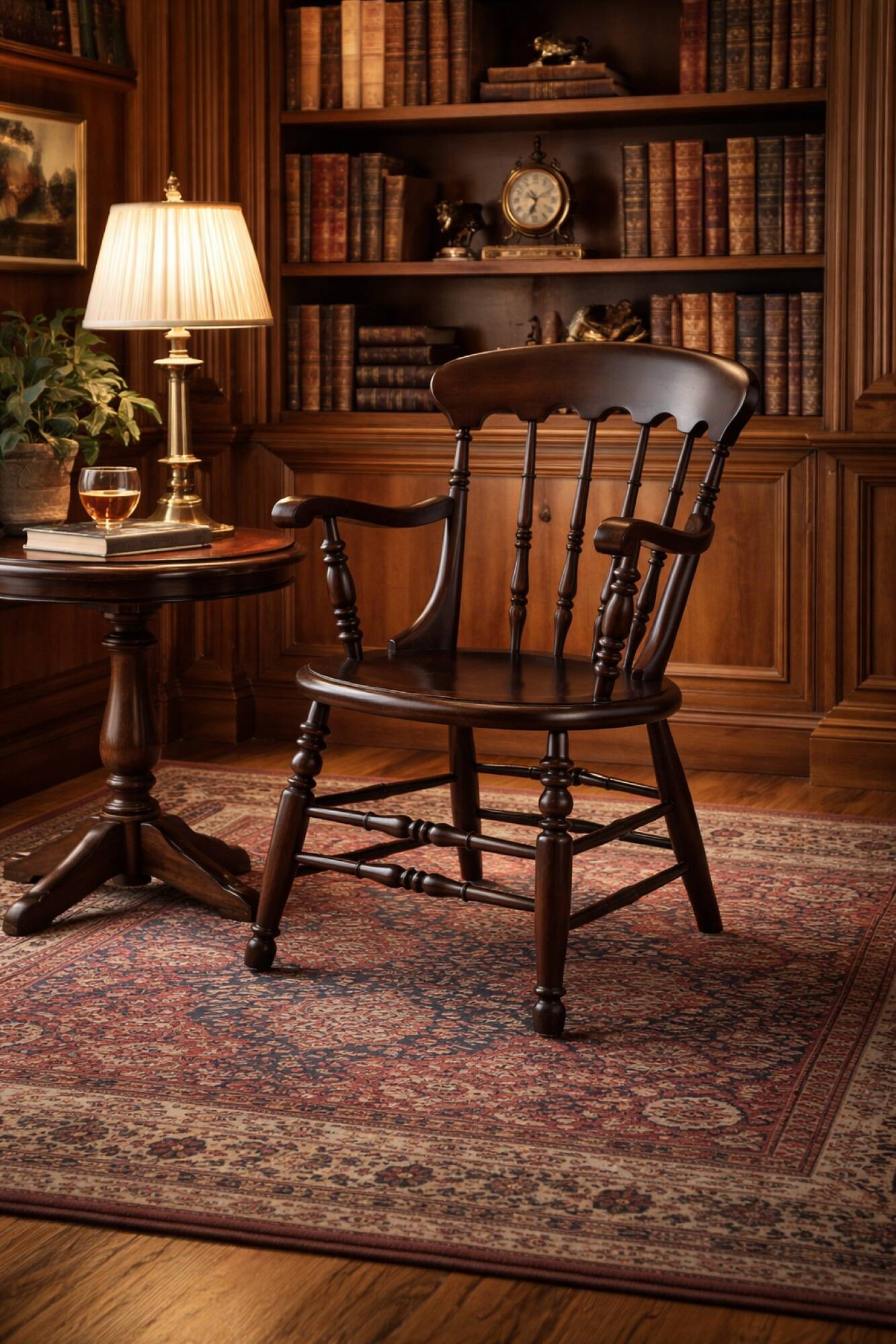 19th-Century English Beech Wood Armchair in Dark Brown, 1970s