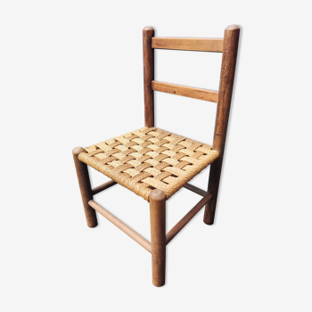 Children's chair wood and woven sea grass