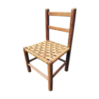 Children's chair wood and woven sea grass