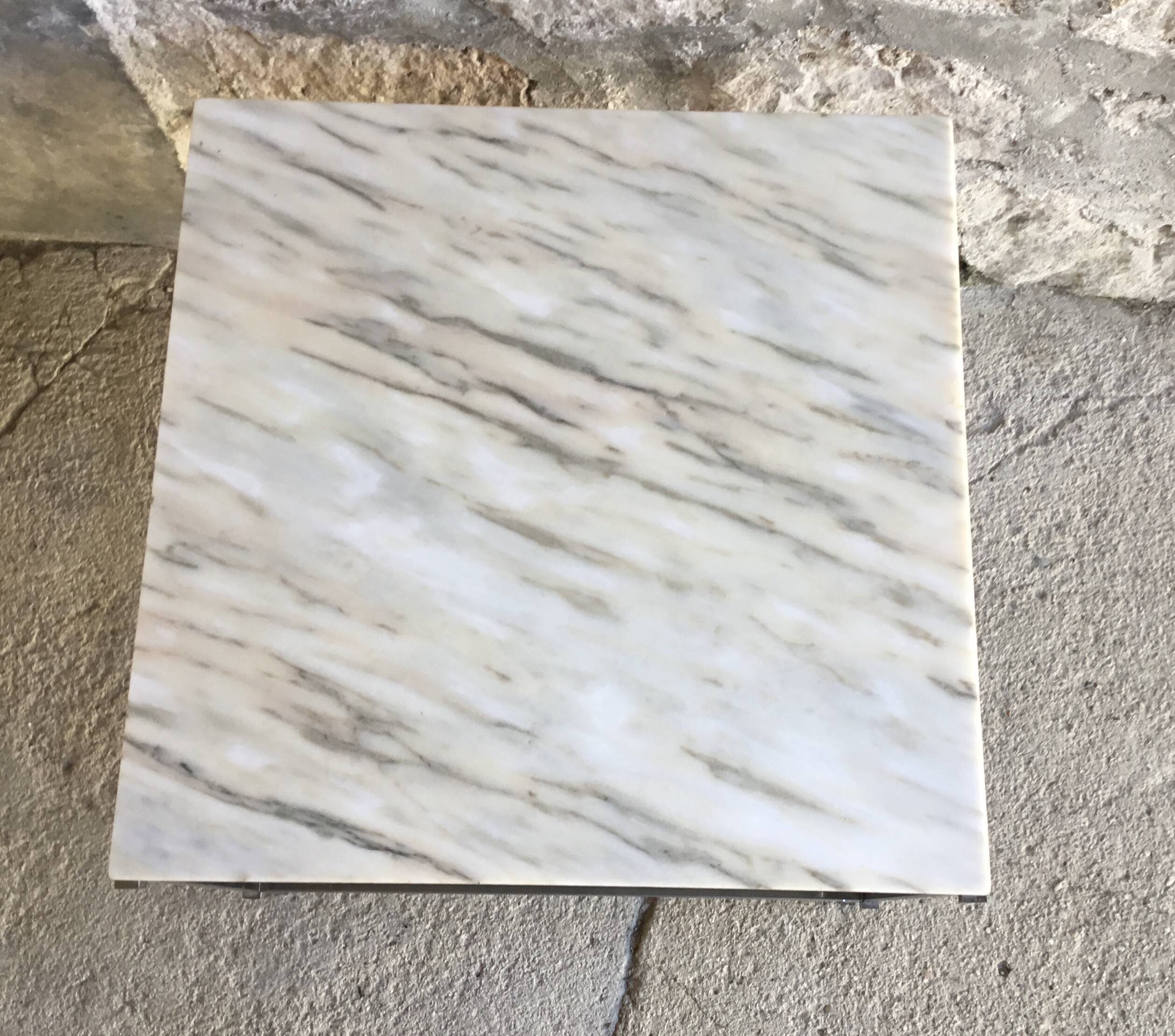 Square coffee table in marble and stainless steel - 1980s design