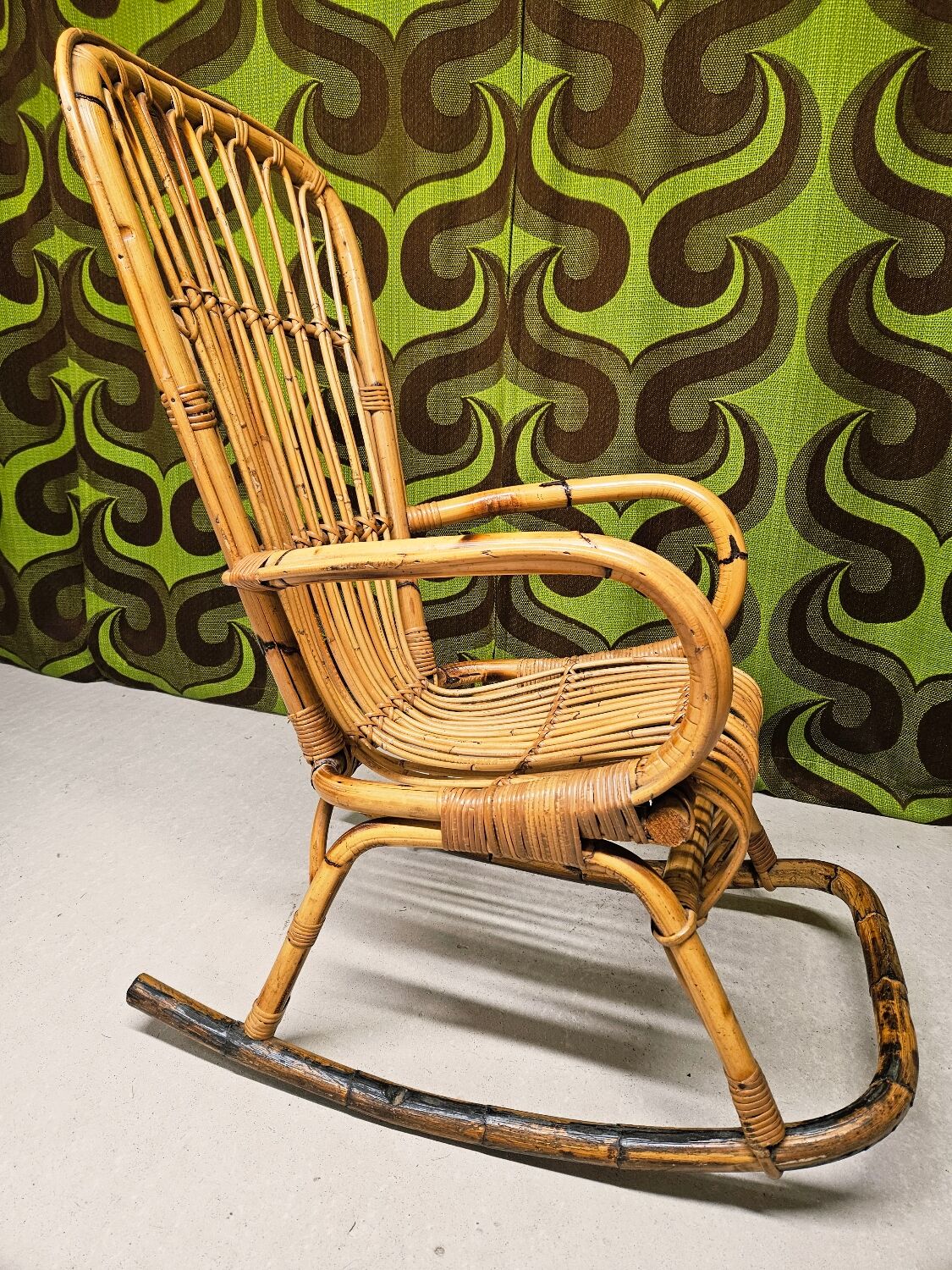 Italian rocking chair 1960 bamboo and rattan