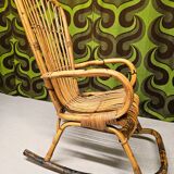 Italian rocking chair 1960 bamboo and rattan