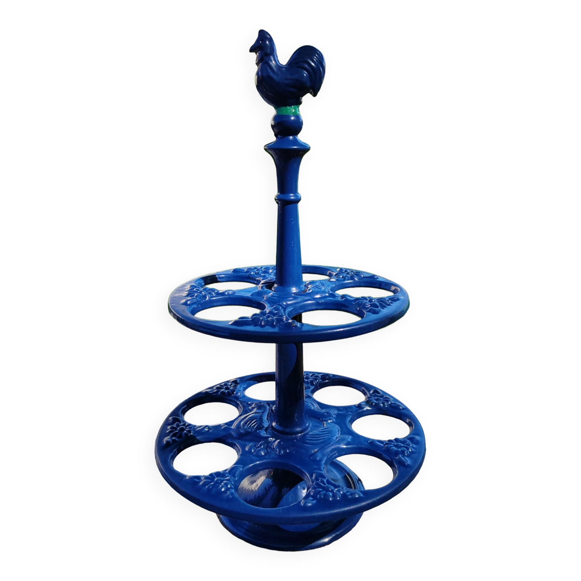 Blue enamelled cast iron egg holder 60s/70s